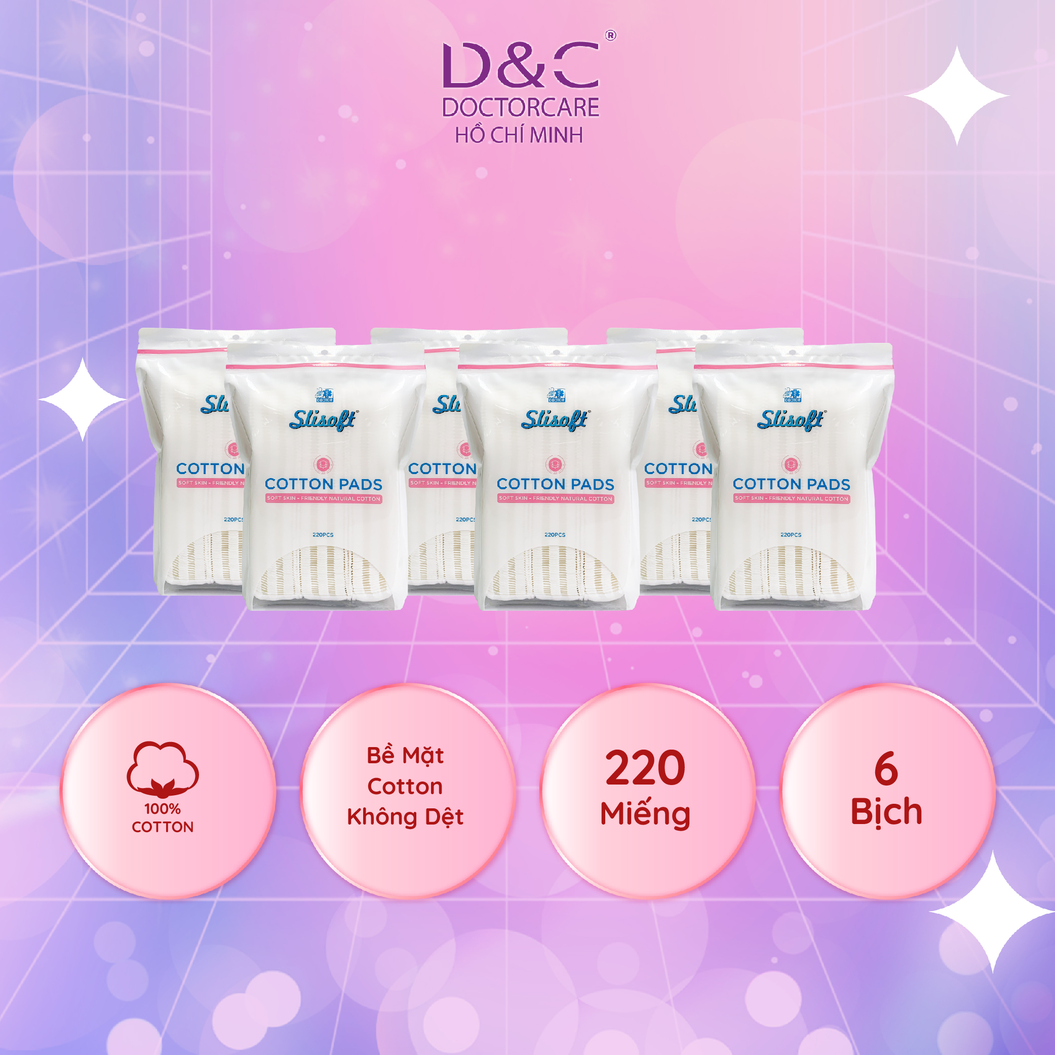 Bông tẩy trang Slisoft 220 miếng , bông tẩy trang cao cấp 2 lớp mặt cotton không dệt, bông tẩy trang an toàn cho da mặt