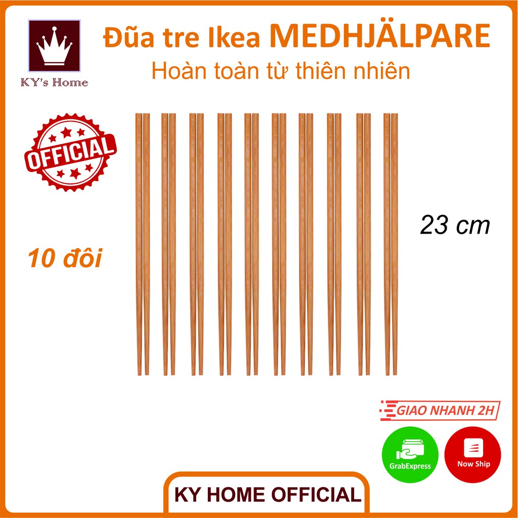 Bộ 10 cặp đũa tre cao cấp Ikea MEDHJÄLPARE Chính Hãng 23 cm