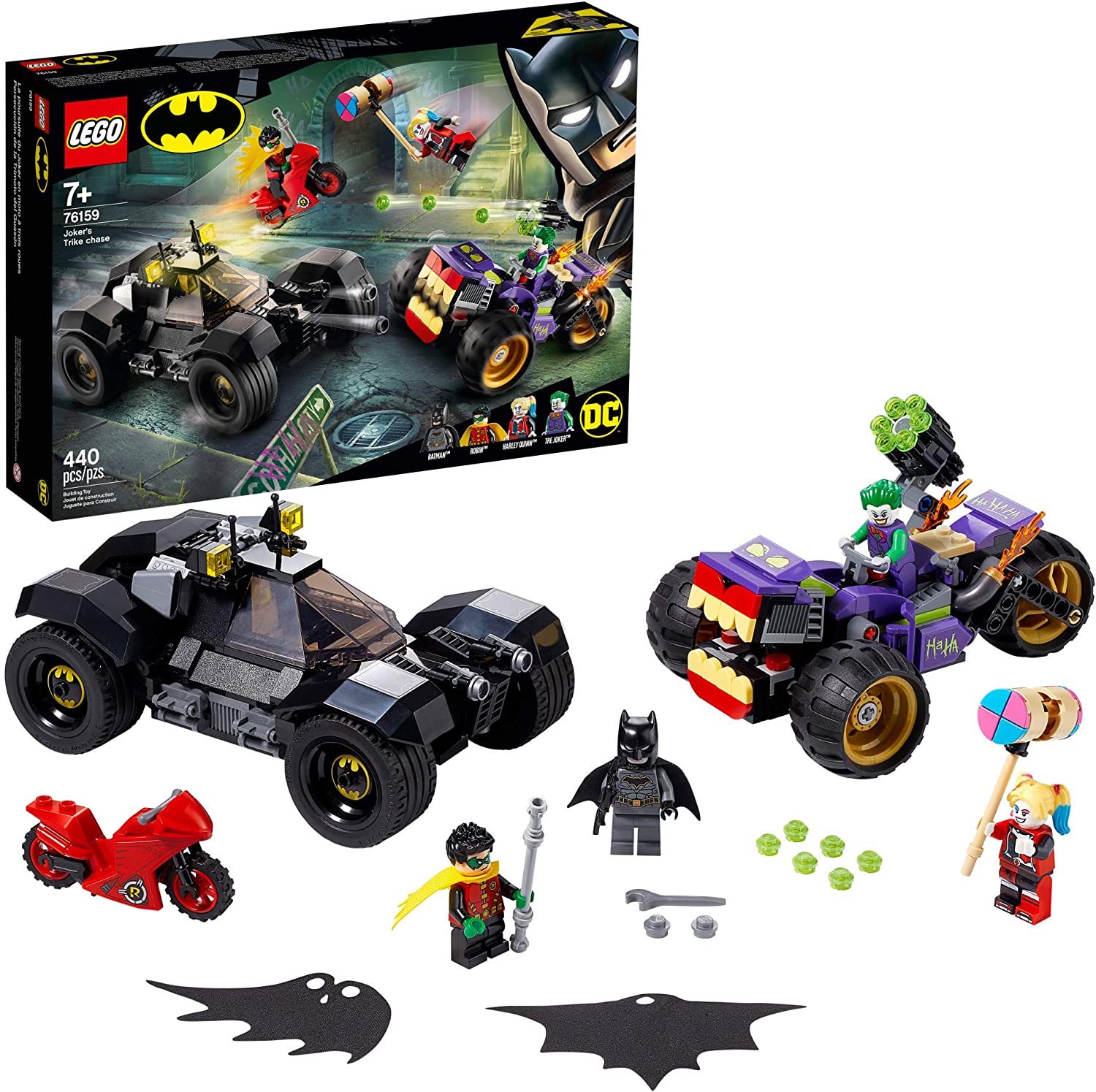 Lego DC Batman Joker's Tricycle Chase 76159 Bộ đồ chơi xe mô tô và ô tô  siêu anh hùng, đồ chơi Batmobile mini, thích hợp cho các fan của Batman,  Robin, Joker