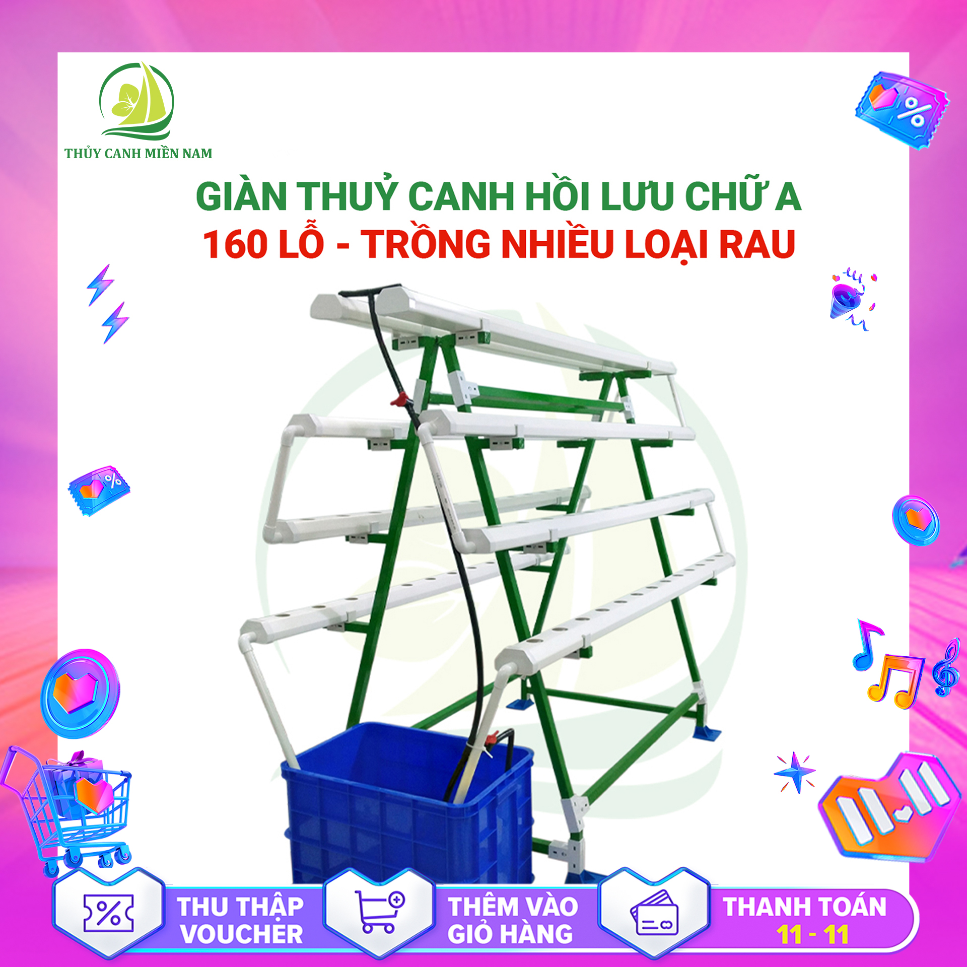 [Voucher 500k] Giàn Trồng Rau Thuỷ Canh Chữ A 4 Tầng 8 Máng 160 Lỗ