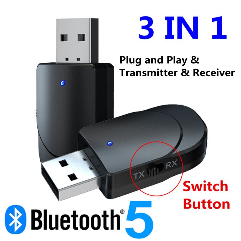 Usb Nhận Tín Hiệu Bluetooth 5.0 3 Trong 1 AUX RCA Jack 3.5mm Cho TV PC Xe