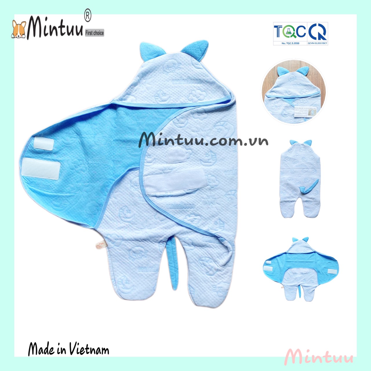 Túi ủ, chăn ủ cho bé sơ sinh hình thú, chất liệu vải cotton trần bông, thương hiệu MINTUU - Ana's kids