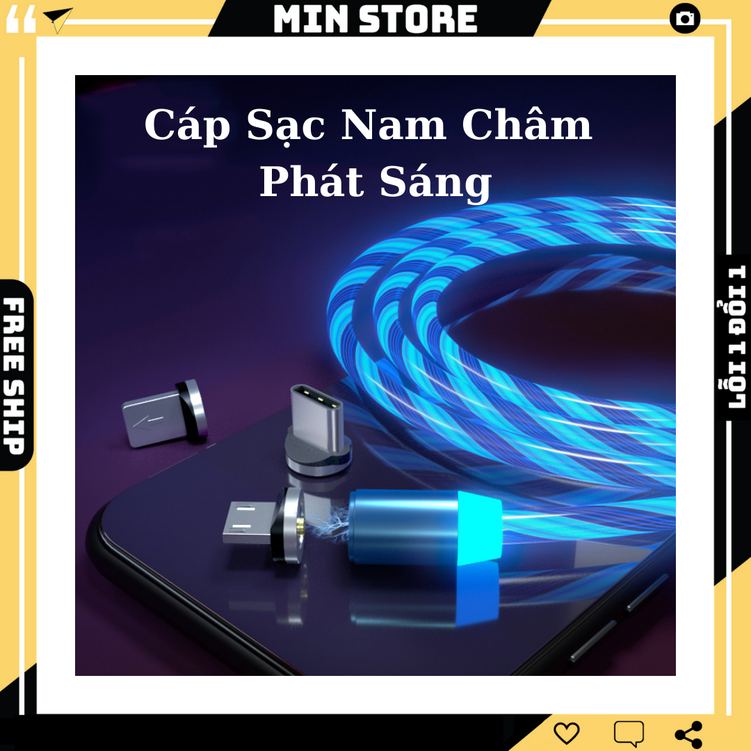 Cáp Sạc Nam Châm, Dây Đèn Led Phát Sáng Siêu Đẹp, Táo | Android | Type - C, 1 Mét - Min STORE