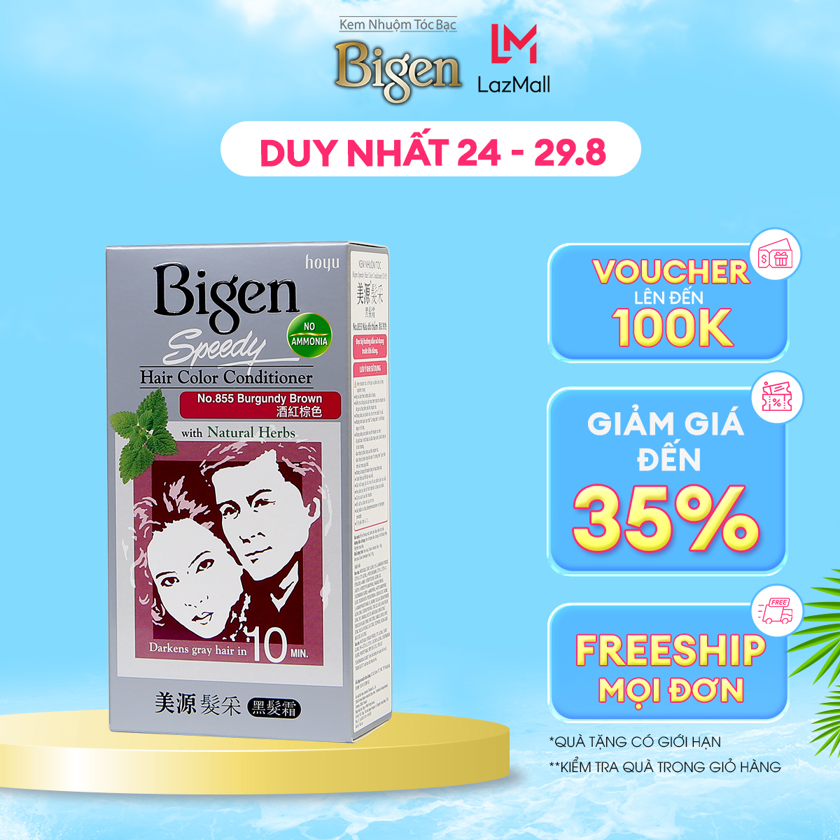 Thuốc nhuộm tóc đen Bigen Conditioner thảo dược thiên nhiên, nhuộm phủ bạc hoàn toàn 80g dạng kem