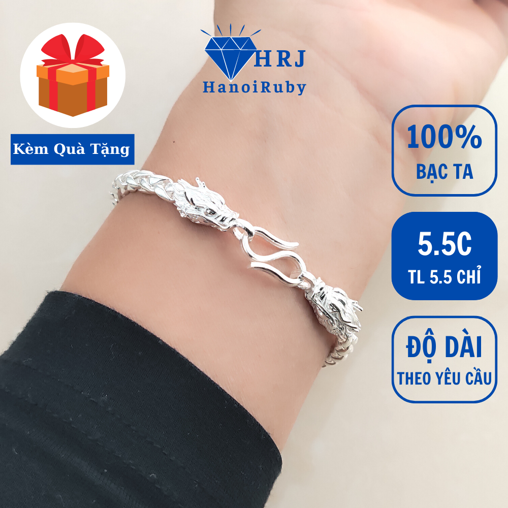 Lắc tay nam Hanoi Ruby hai đầu RỒNG TL 5.5 chỉ bạc ta cao cấp 925 dây tròn vẩy tròn phong cách mạnh mẽ, nam tính, vòng tay nam Hanoi Ruby - Trang sức Hanoi Ruby
