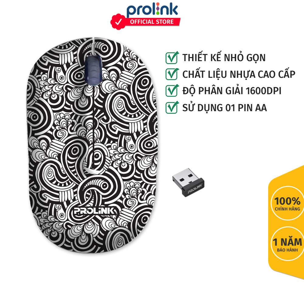 Chuột không dây prolink pmw5005 độ nhạy cao 1600 dpi, sử dụng pin aa - hàng chính hãng