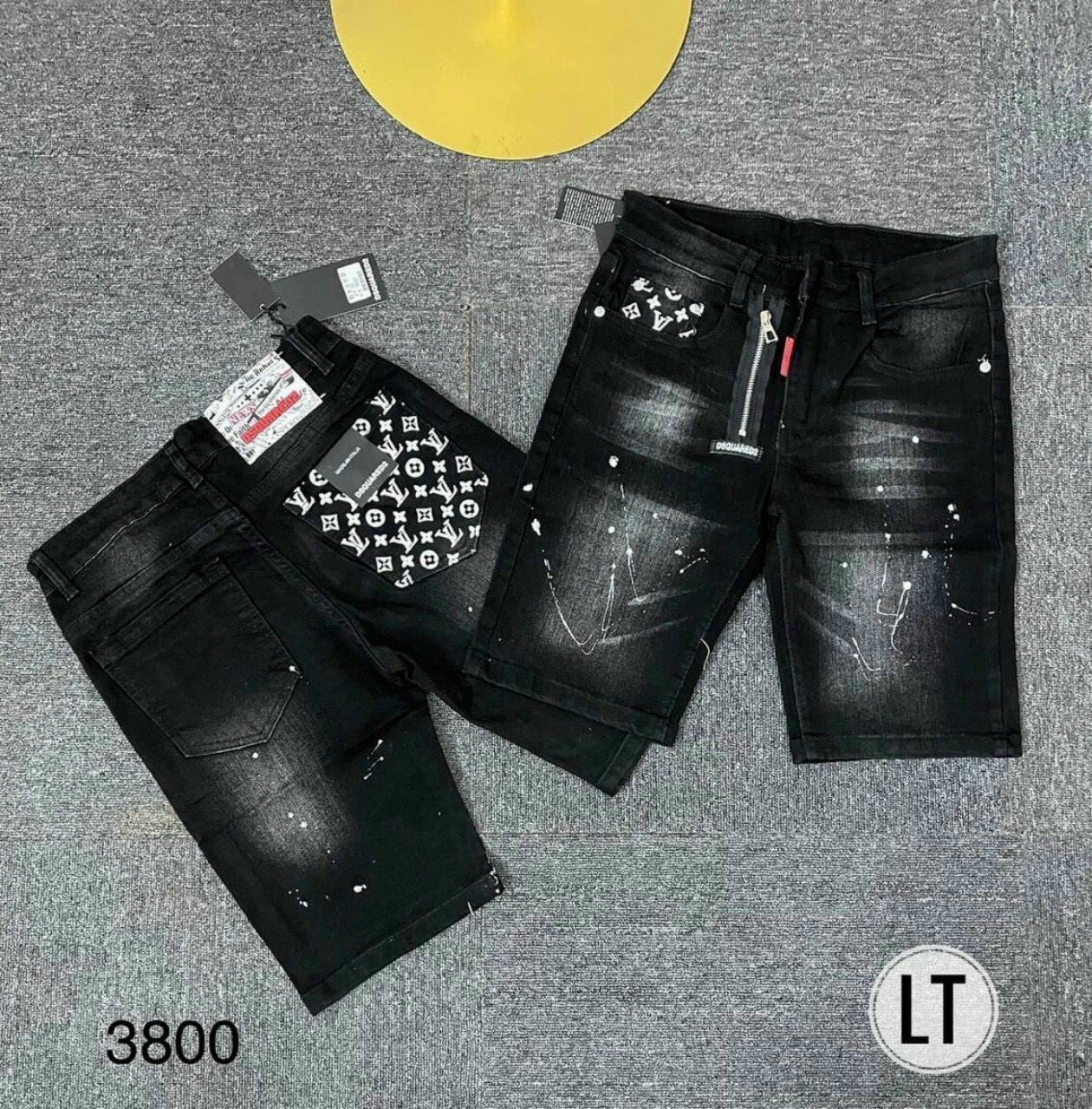 Quần jean short nam thời trang chất lượng cao cấp đen phối họa tiết vẩy sơn cực đẹp hàng shop