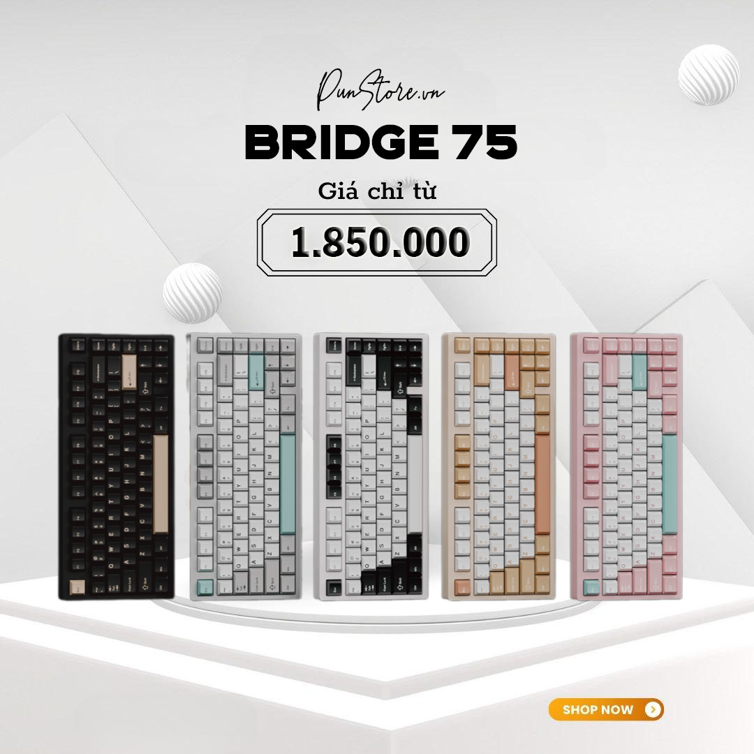 Bàn Phím Cơ Bridge75 Keyboard Alu CNC Mạch Xuôi Ba Chế Độ- Chính hãng Shortcut Studio