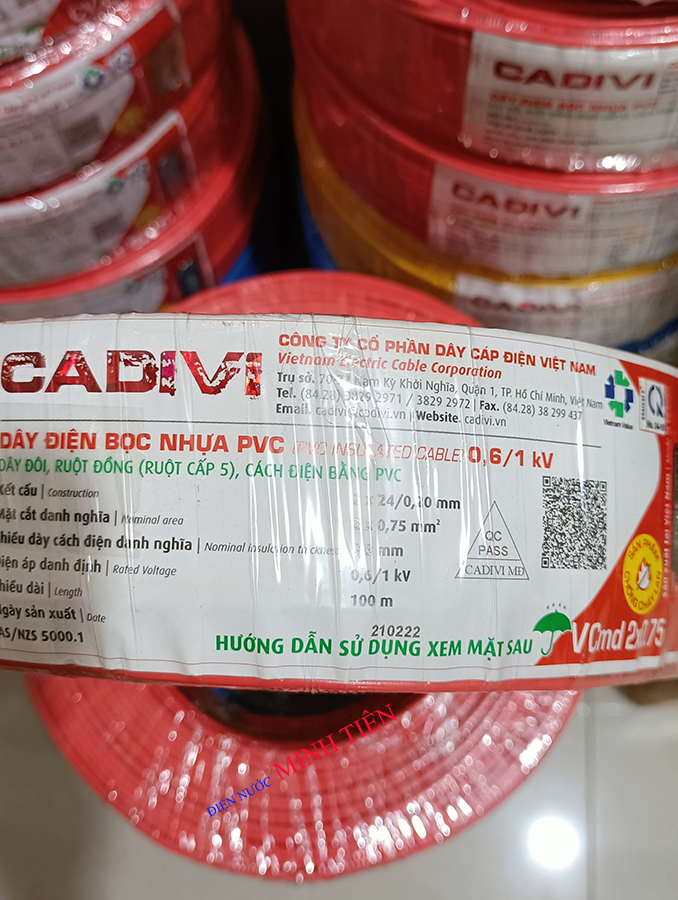 10m, 20m, 30m, 40m, 50m Dây điện đôi Cadivi, dây cáp điện đôi Cadivi 2x24 (2x0.75mm2) lõi đồng bọc nhựa PVC