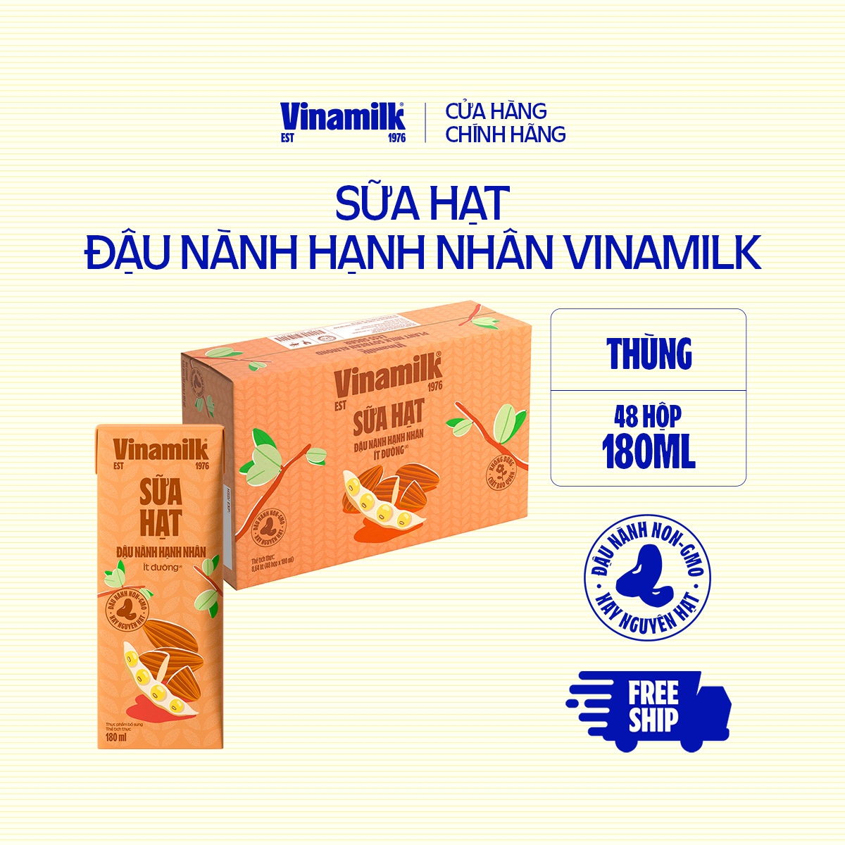 Thùng 48 hộp Sữa đậu nành Vinamilk hạt hạnh nhân