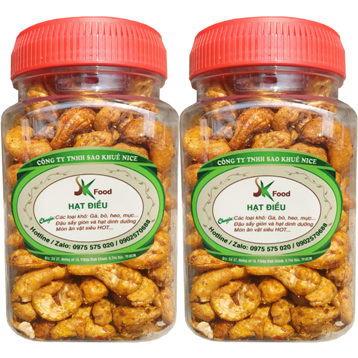 2 HŨ HẠT ĐIỀU SẤY TỎI ỚT THƠM NGON HIỆU SK FOOD (TỔNG 500G)