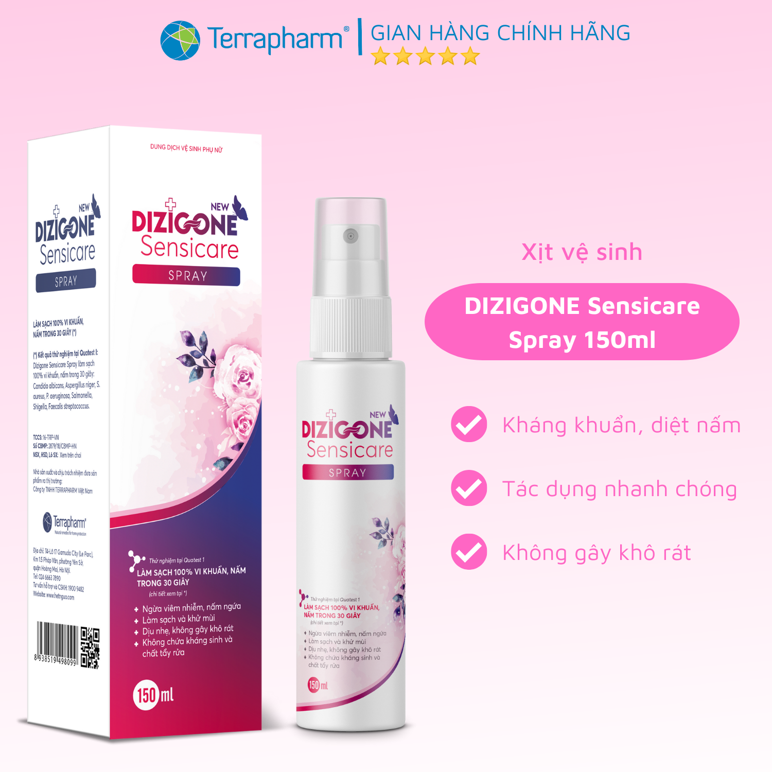 Dung dịch vệ sinh phụ nữ Dizigone Sensicare Spray 150ml - Hết ngứa, khí hư