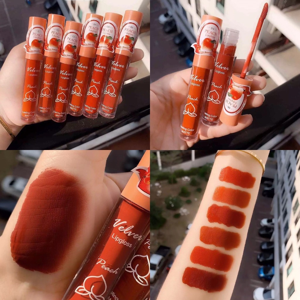 Set 5 son kem kiss beauty peach velvet matte tem đào