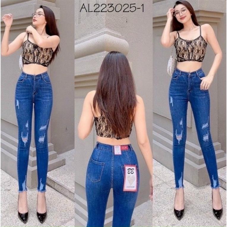 Quần Jean Nữ Lưng Cao ôm body đẹp vải co dãn cao cấp, Quần dài nữ vải denim