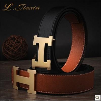 COMBO 02 Dây thắt lưng, Dây nịt da ( Dây may 2 viền ) - chữ H mạ vàng ( dây đen - nâu )