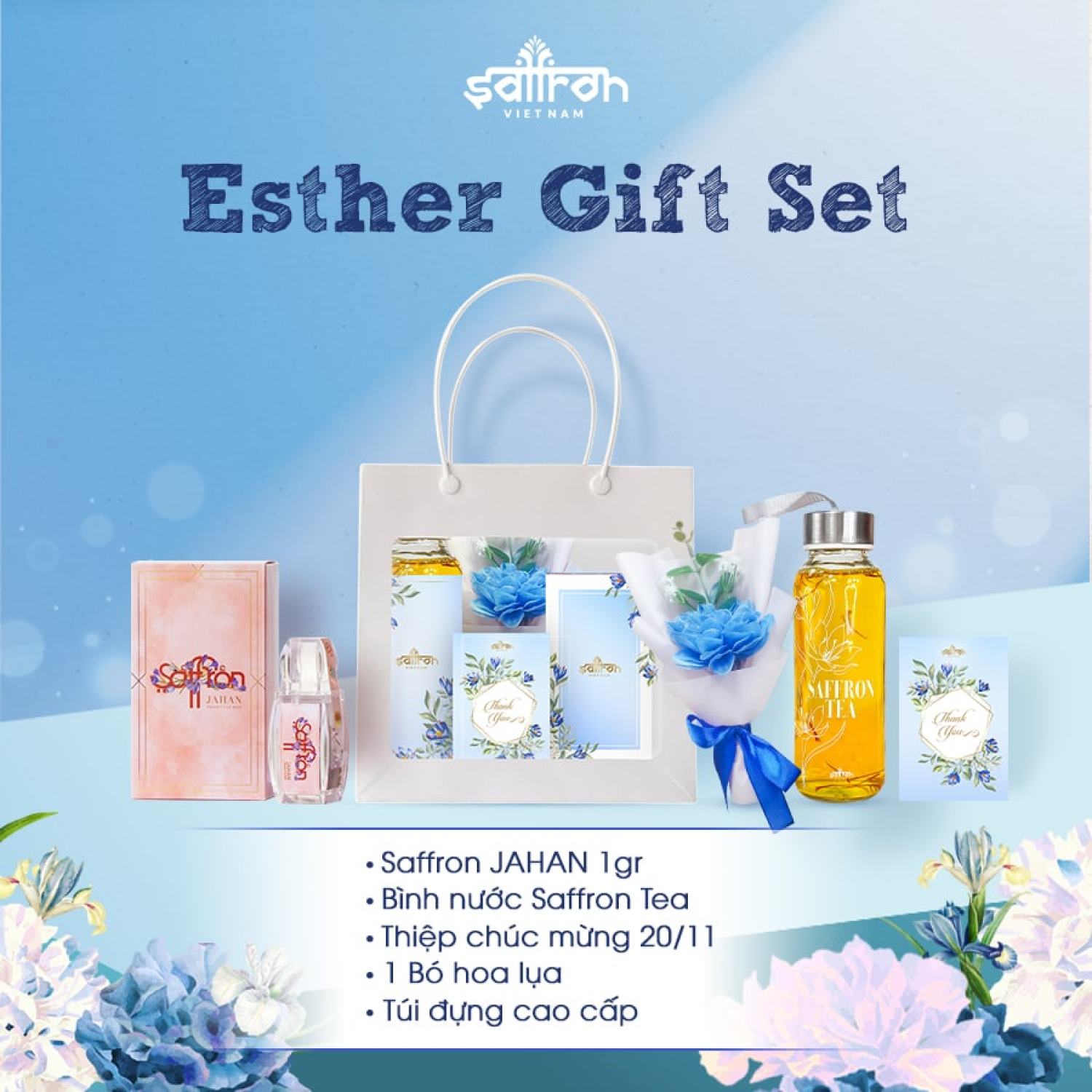 Set quà 8 3 Nhụy hoa nghệ tây Saffron Jahan kèm bình nước