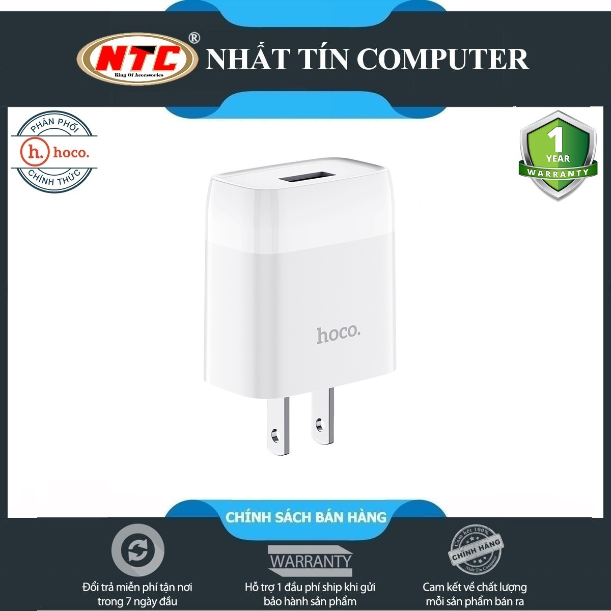Cốc sạc Hoco C72 Glorious output max 2.1A - Hãng phân phối chính thức - Nhất Tín Computer