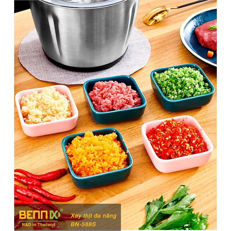 Máy xay thịt thực phẩm cối lớn 3 lít Bennix Thailand BN558 có phụ kiện bóc tỏi đánh trứng (Cối Inox):5304