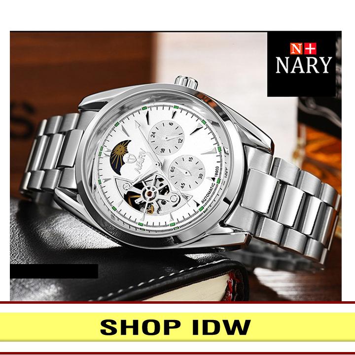 [Có video quay thật] Đồng hồ nam cơ tự động 5 kim dây thép không gỉ cao cấp Nary IDW 5581 (Nhiều màu lựa chọn)