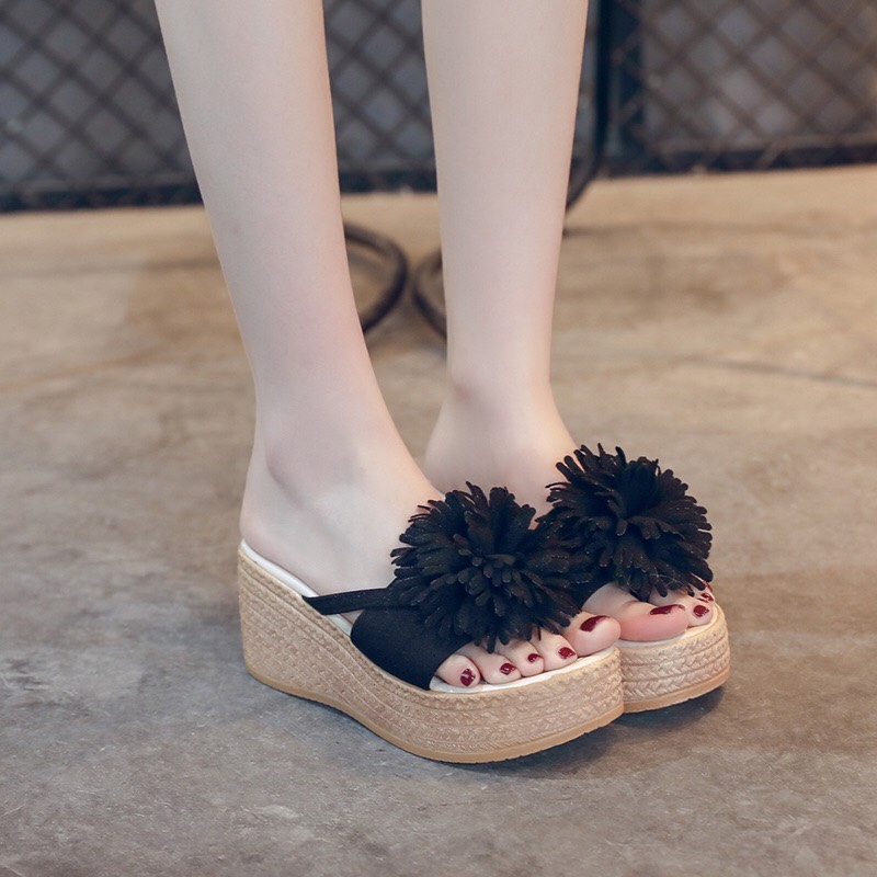 dép xuồng hoa kẹp ,đế cao 8 phân siêu nhẹ dễ đi