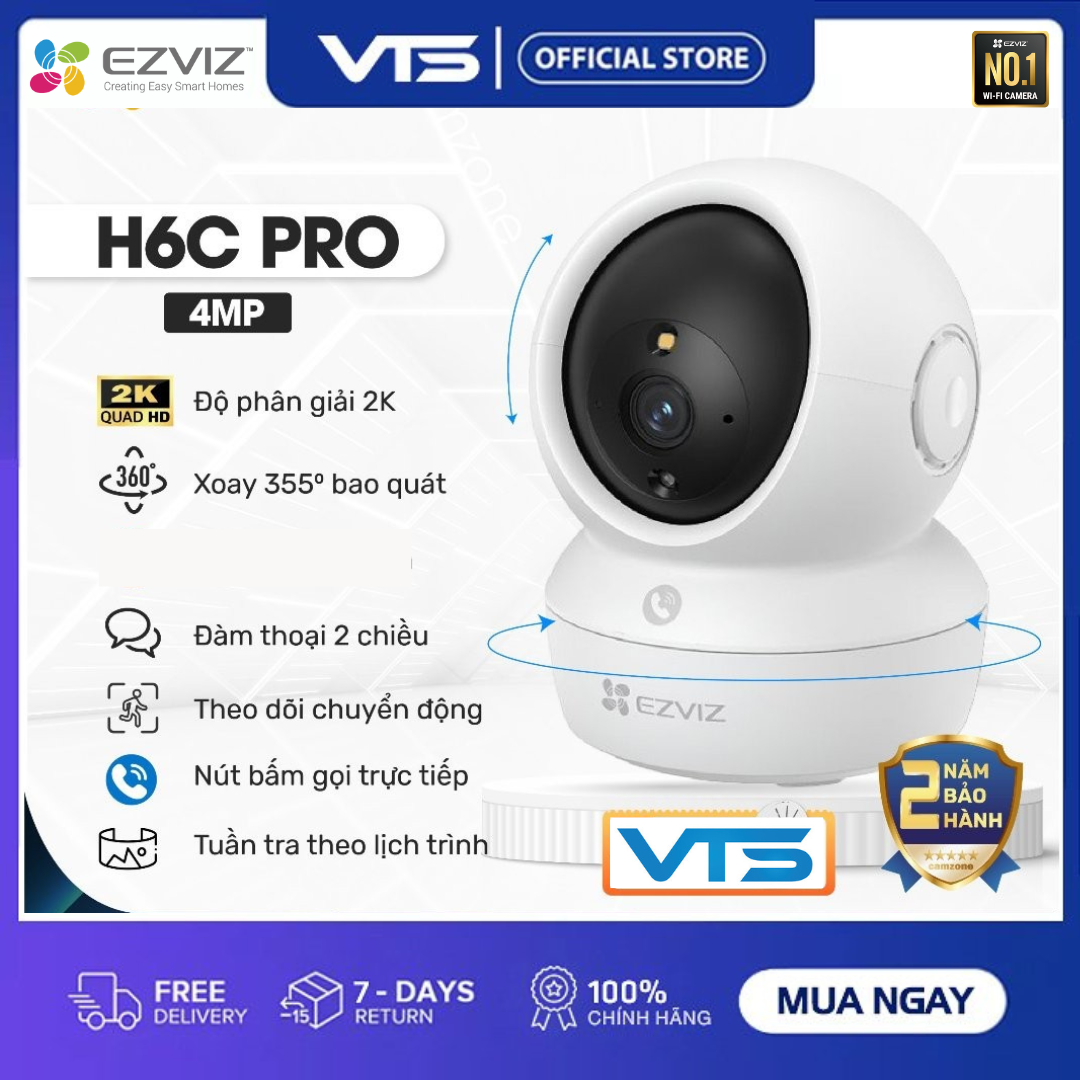 Camera wifi ezviz h6c pro 4mp 2k+/h6c pro 2mp trong nhà, xoay 360 độ, chạm để gọi điện, đàm thoại 2 chiều, phát hiện chuyển động