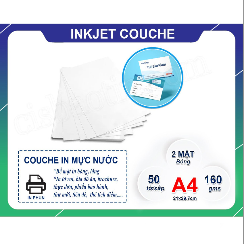 Combo 10 xấp_giấy inkjet couche bóng in mực nước a4- xấp 50 tờ