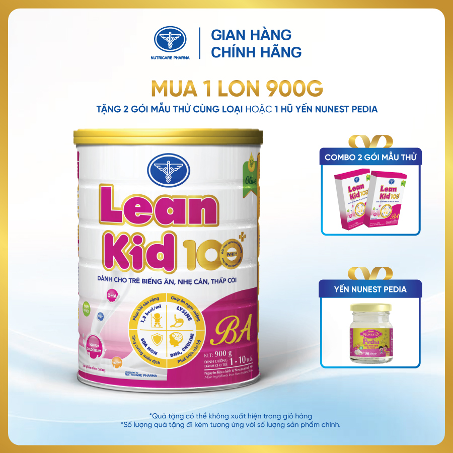 Lon sữa leankid 100+ ba 900g - dinh dưỡng cho trẻ biếng ăn, nhẹ cân, thấp còi