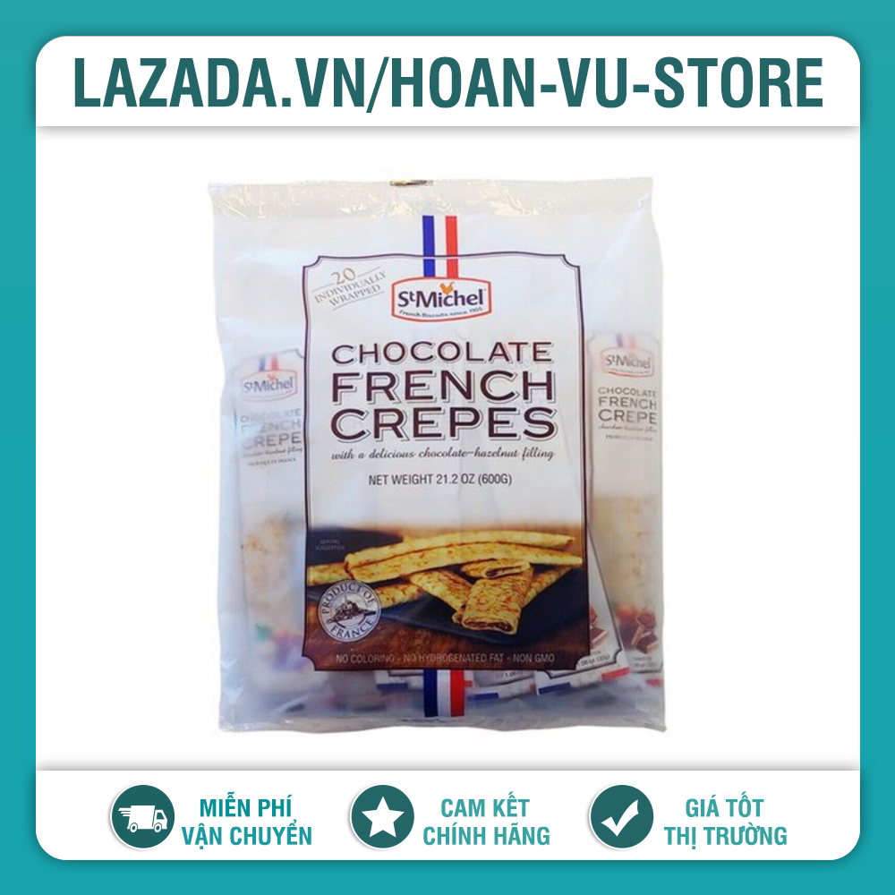 (Date 9.2024) Bịch 20 Cái Bánh Cuộn Socola ST Michel Chocolates French Crepes (600g) - Pháp