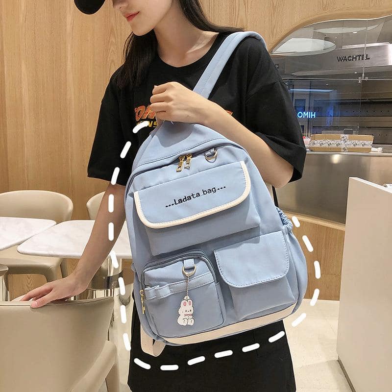 Balo nữ 4 mầu chất liệu vải canvas chống thấm nhiều ngăn to tiện dụng tặng kèm móc khóa kute
