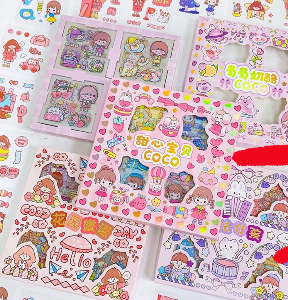 Hộp 100 tấm sticker trang trí, set nhãn dán decor phụ kiện
