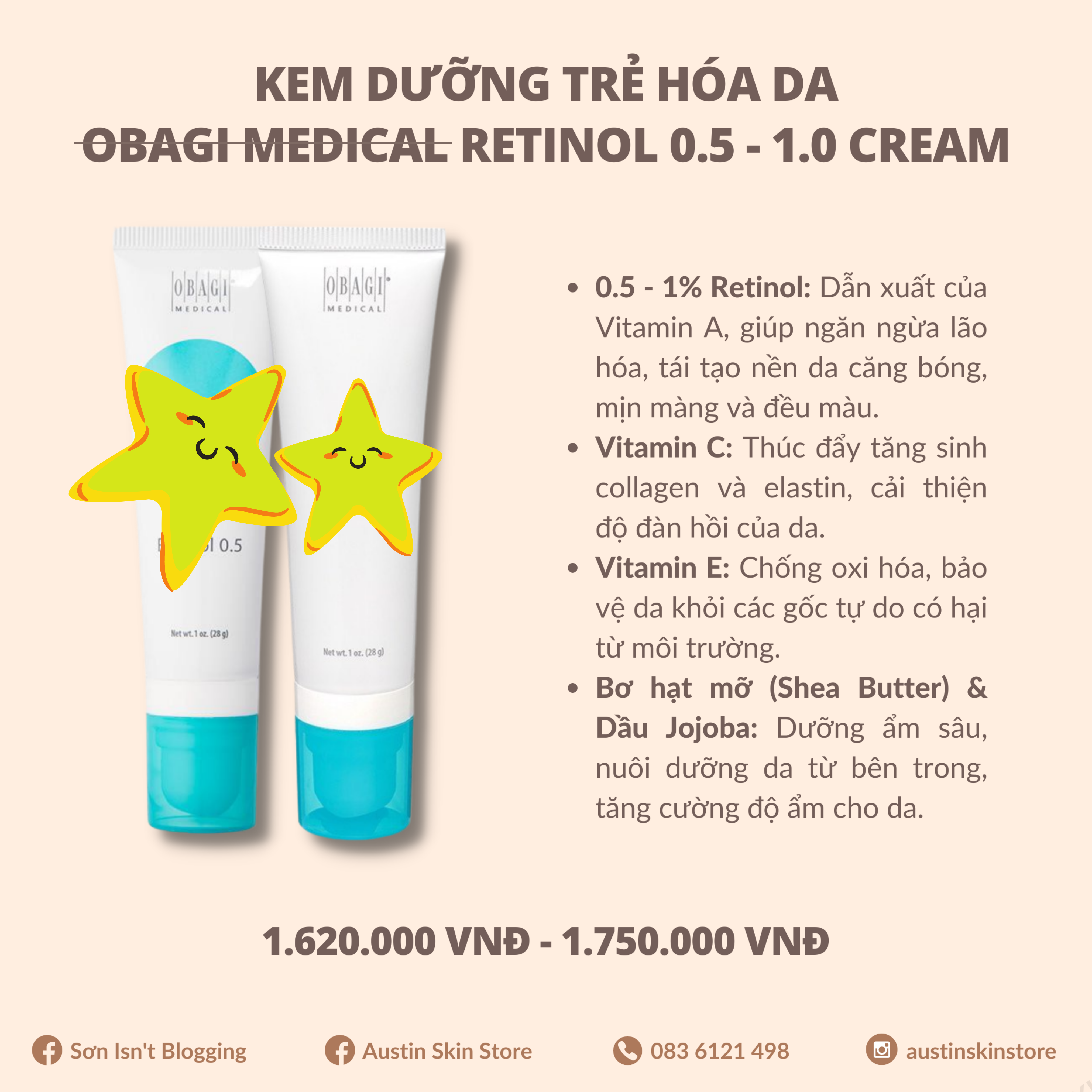 Kem dưỡng trẻ hóa da rề-ti-nol ông bà già 0.5 % 1.0