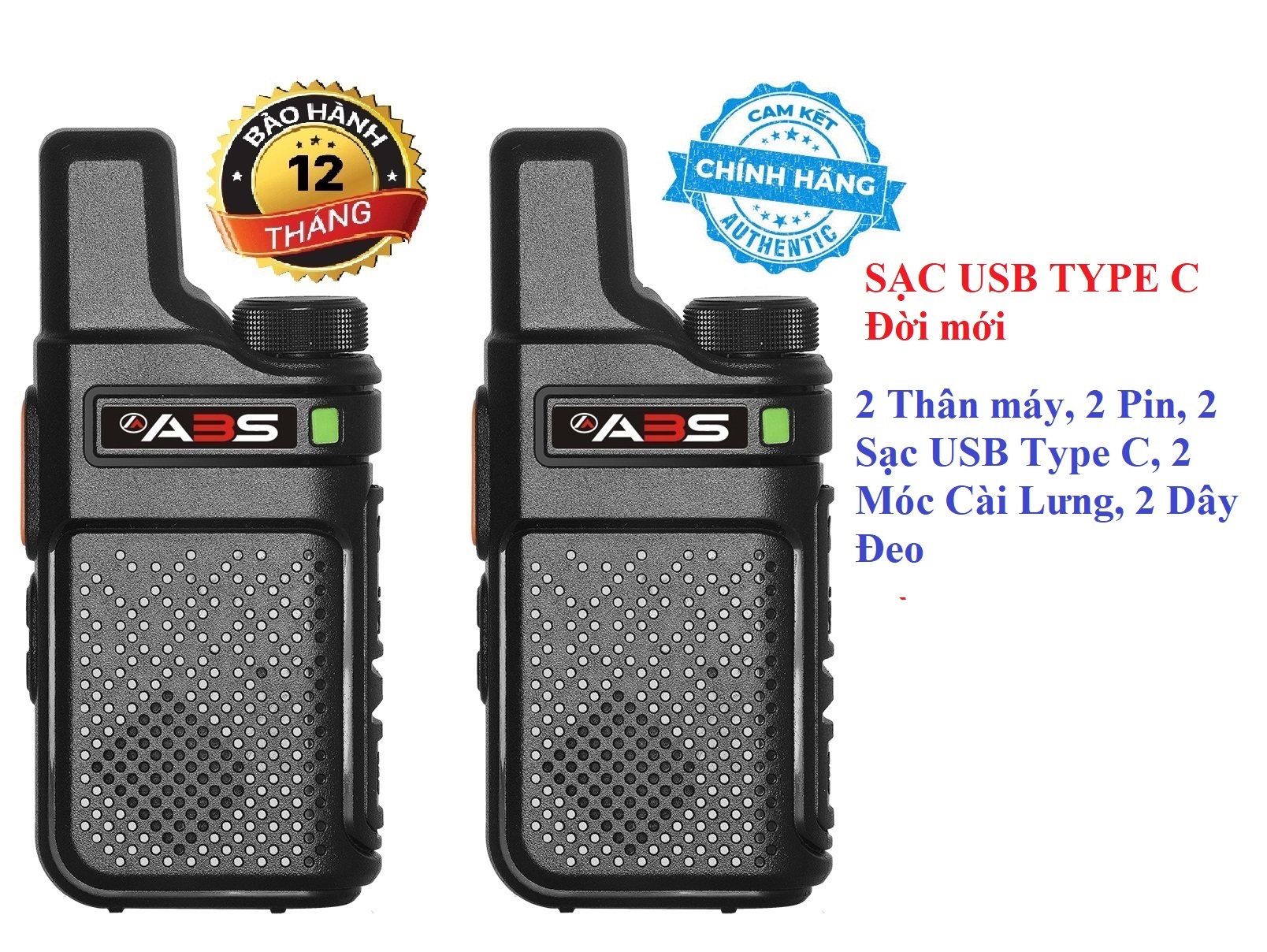 Bộ 2 Chiếc Bộ đàm siêu nhỏ, Mini Sạc USB Type C Đời Mới chất lượng khủng ABS AB900 (Giá rẻ, bền bỉ)