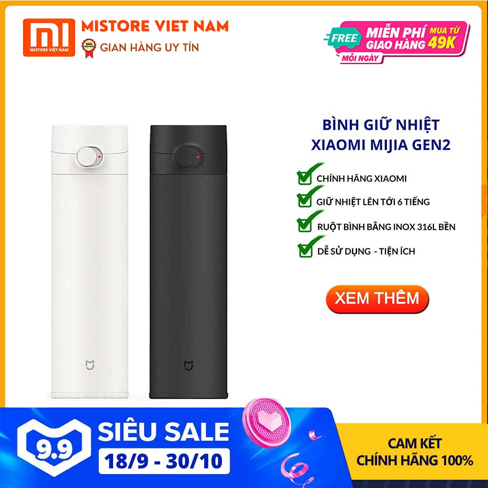 [FREESHIP XTRA ] Bình giữ nhiệt Xiaomi Mijia gen2 chính hãng Xiaomi - Bình giữ nhiệt làm bằng inox 316L siêu bền và an toàn, dung tích chứa lên tới 500mL, siêu nhẹ chỉ 230g, thiết kế đơn giản - Mistore Việt Nam