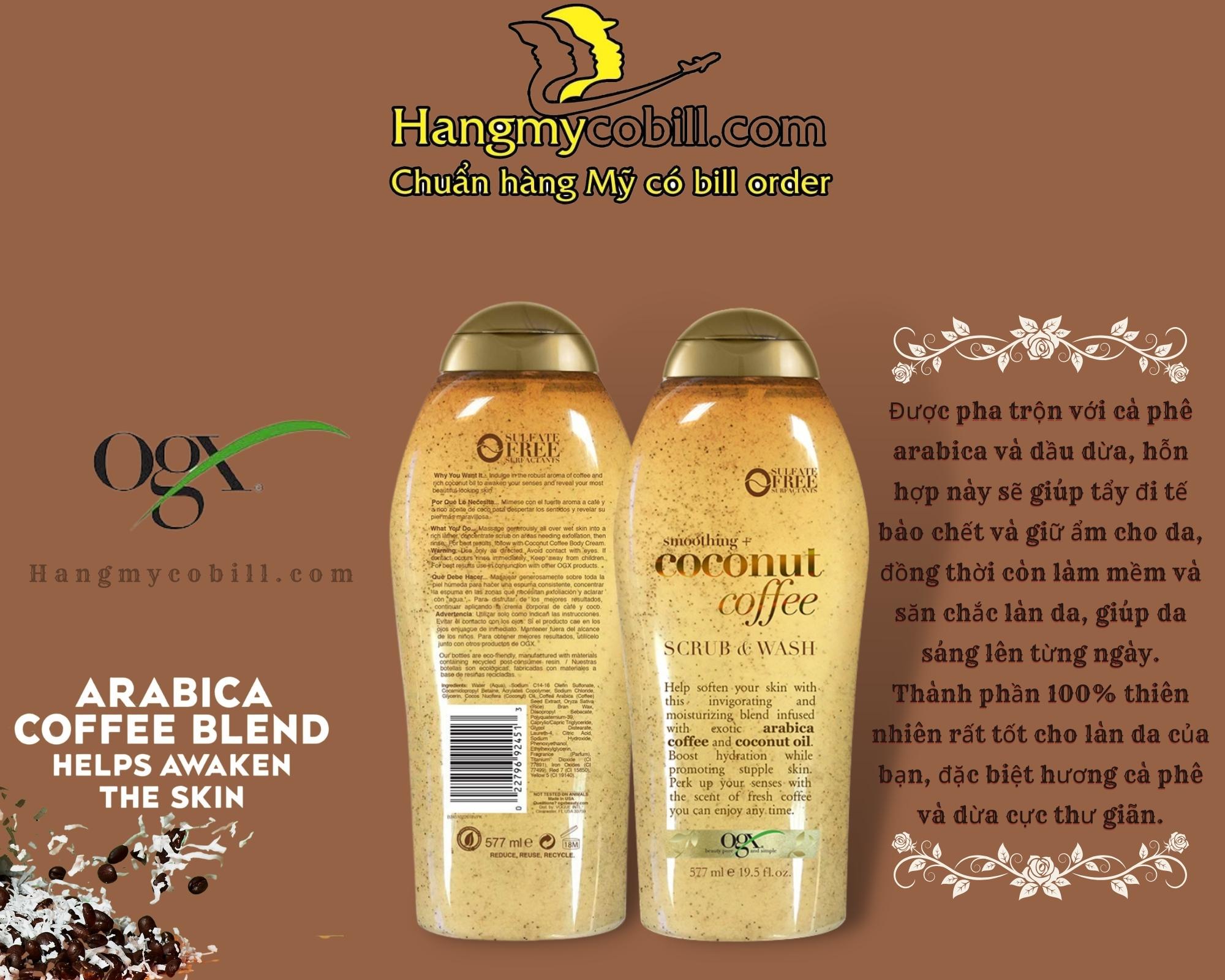 Sữa tắm OGX coffee tẩy tế bào chết - dưỡng da - 577ml