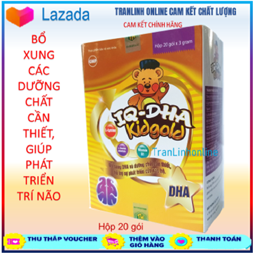 Cốm Bổ Não Cho Trẻ Em IQ-DHA KIDGOLD Giúp Bé Thông Minh Hơn, trí nhớ tốt, Tran linh online -  Hộp 20 gói