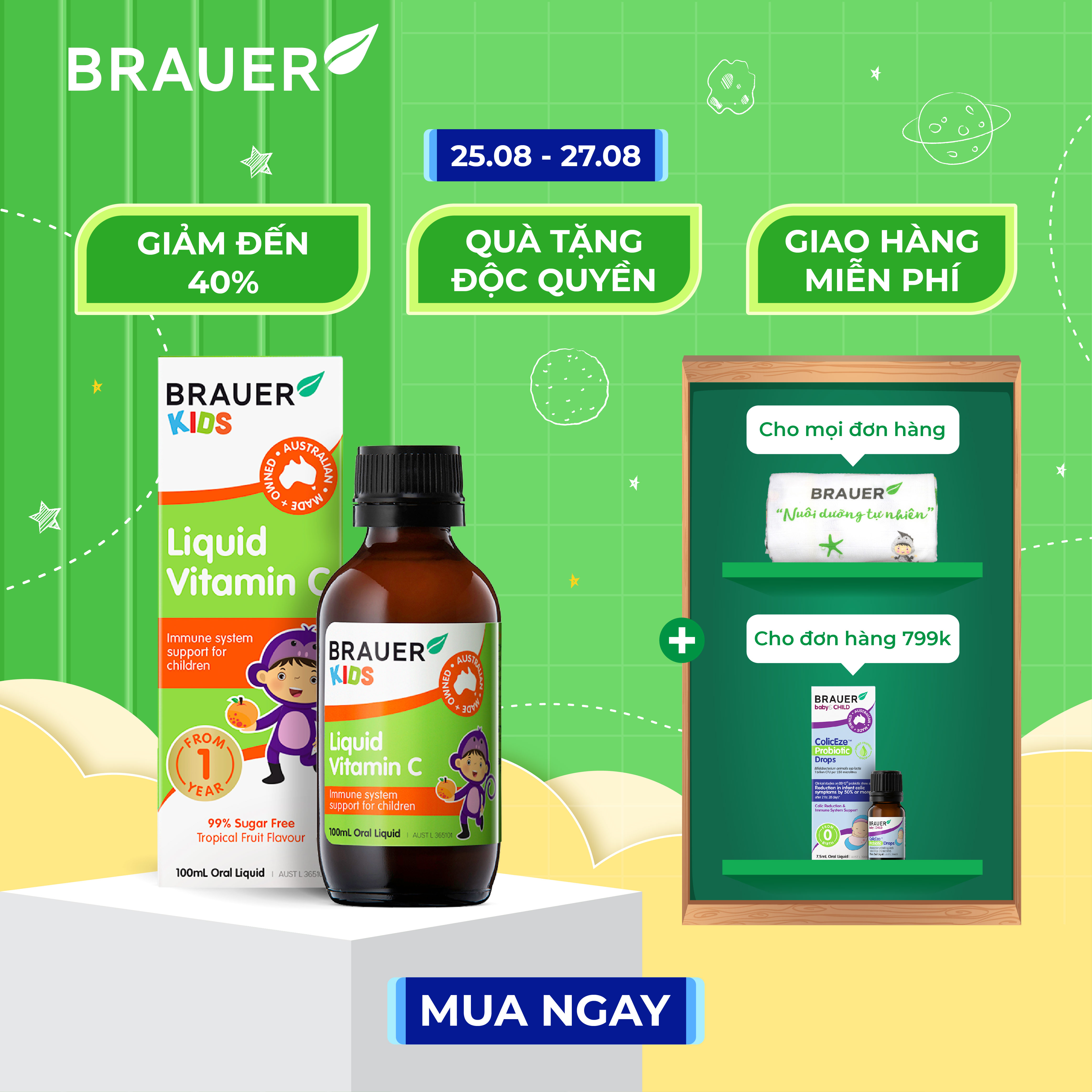 Siro brauer liquid vitamin c cho trẻ từ 1 tuổi