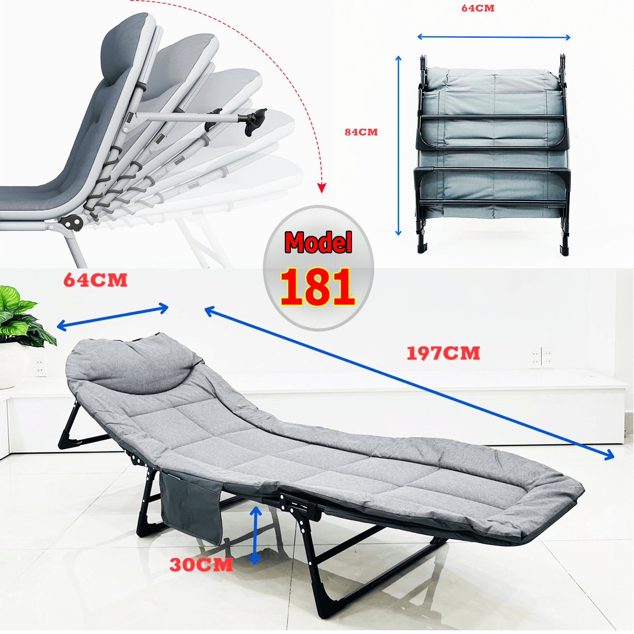 Sumika Giường Đơn, Ngủ Trưa Văn Phòng,  Cắm Trại, Bệnh Viện Có Thể Gấp Gọn Tiện Lợi, Giường Sumika 183,181, 298. Bảo hành 12 Tháng