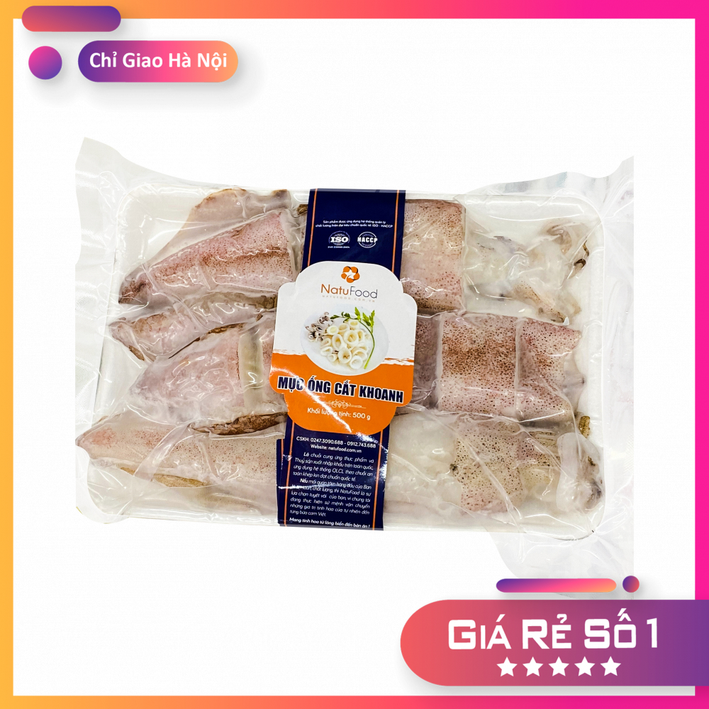 Mực ống câu cô tô đã cắt khoanh làm sạch khay 500g - hải sản cao cấp natufood