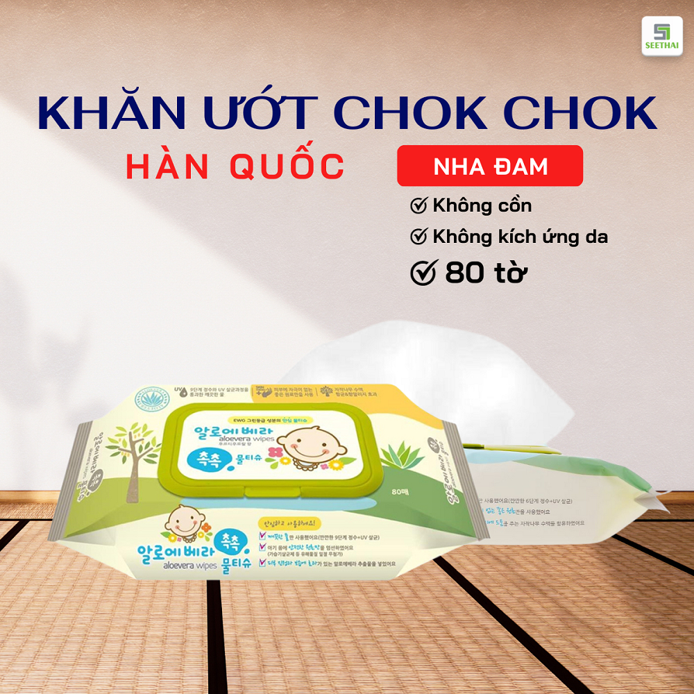 Khăn giấy ướt Hàn Quốc LIVING CHOK CHOK mùi nha đam - túi 80 tờ khăn giấy ướt không khô da