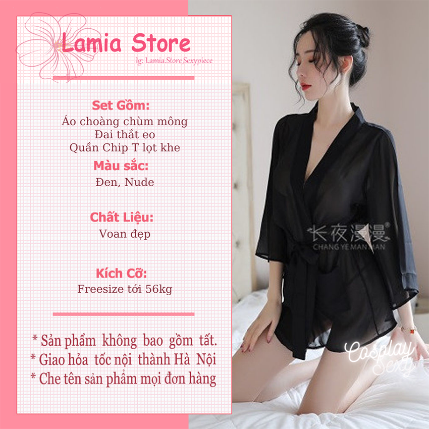 Áo choàng ngủ kimono sexy voan xuyên thấu - áo choàng sơ mi nữ gợi cảm - acvt005 - lamia store