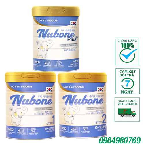 Combo 3 lon sữa bột Nubone Step 1,2, Plus nhập khẩu hàn quốc lon 750g