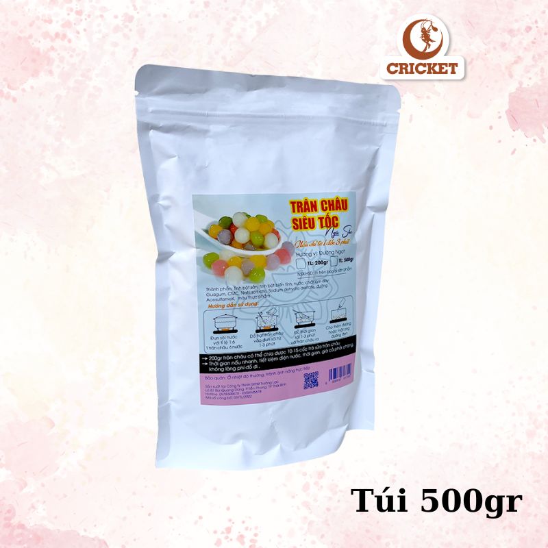 Trân châu ngũ sắc nấu nhanh siêu tốc chỉ từ 1- 3 phút - túi 500g topping trà sữa, trân châu nấu nhanh, dai dẻo.