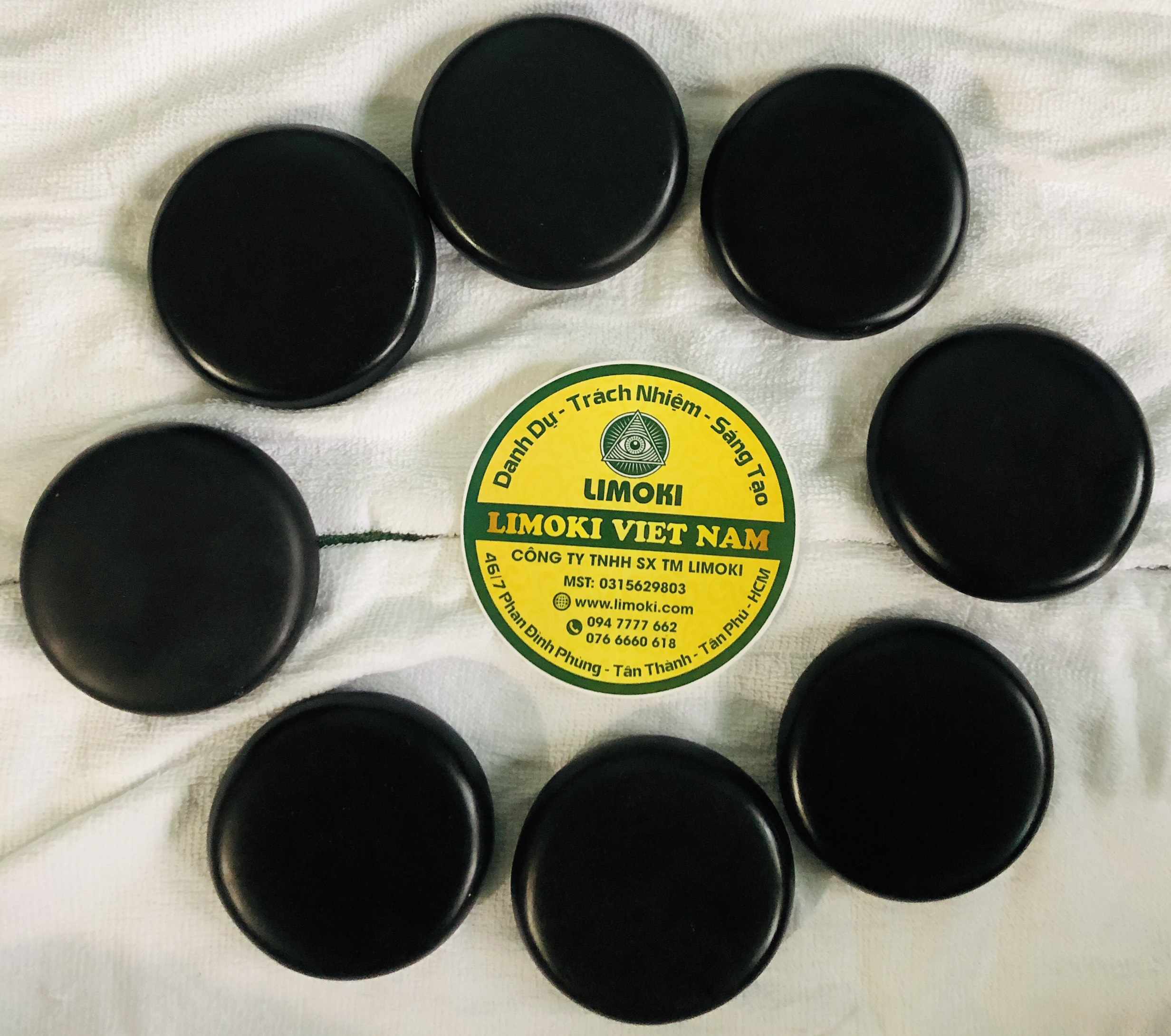 Bộ 8 Viên Đá Bazan Nóng Massage Tròn Trung 8x8x1.8cm