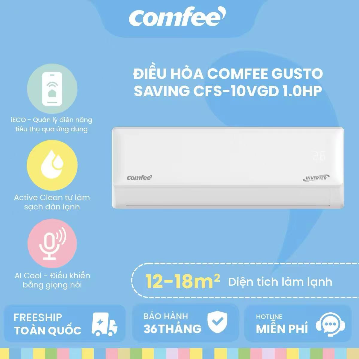 Điều Hòa Thông Minh COMFEE 05 Sao Mới CFS-10VGD Miễn phí giao lắp TOÀN QUỐC