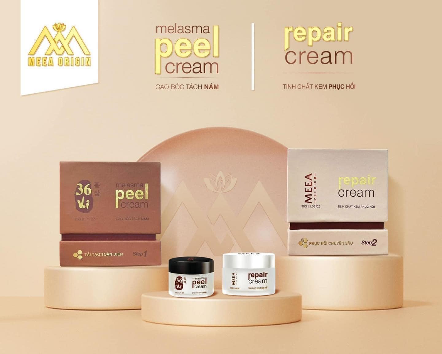 Combo peel + kem phục hồi ha tảo sâm bóc tách da đông y 36 vị meea organic