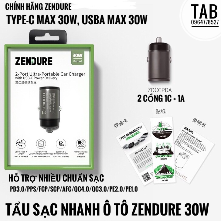 Tẩu Sạc Nhanh Zendure 2 Cổng 30W, 2 Port Ultra - Bảo Hành 12T [ZDCCPDA]