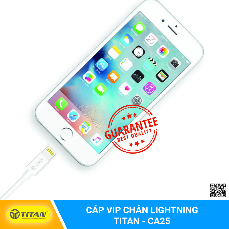 Cáp sạc Lightning TITAN - CA25 dài 1m dành cho iPhone - iPad chống rối hỗ trợ sạc nhanh.