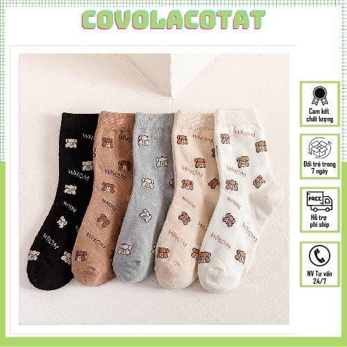 Set tất gấu cổ cao cao cấp - tất nữ cao cổ covolacotat