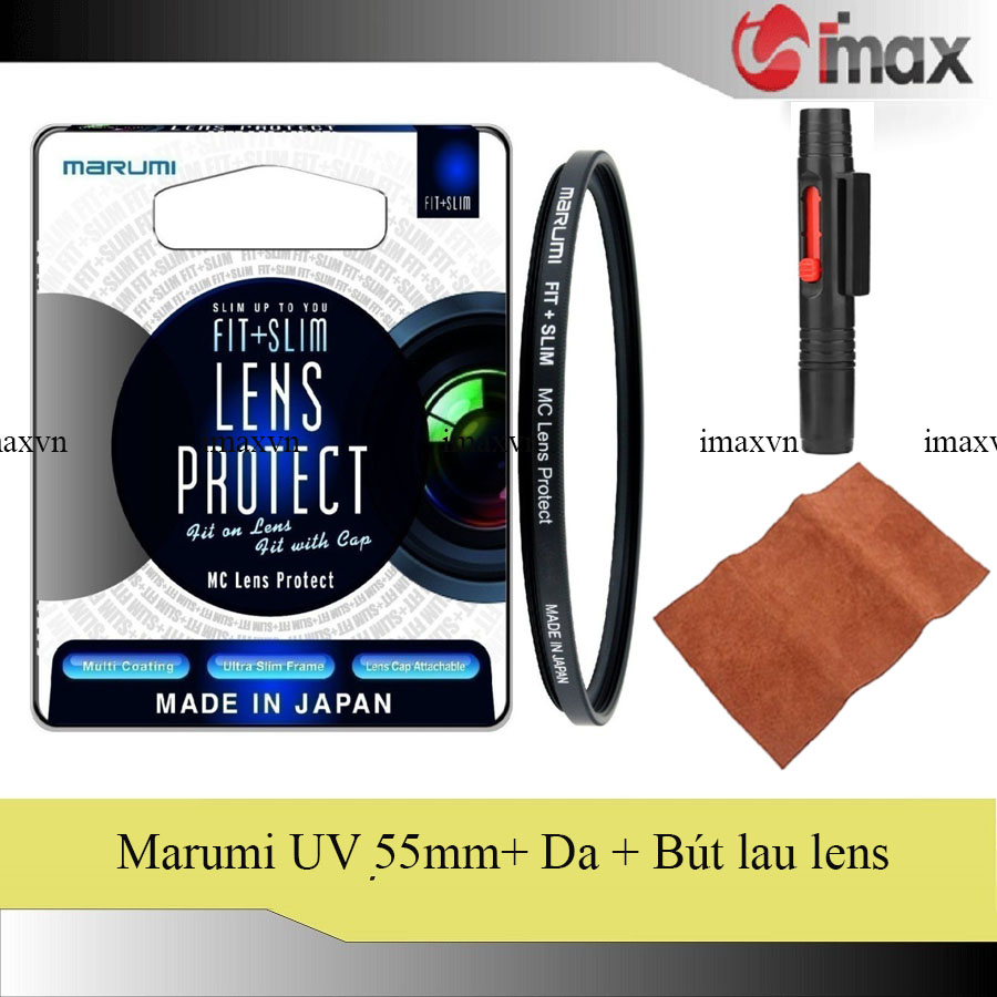 Kính lọc Filter Marumi Fit & Slim Lens Protect 55mm + Bút lau lens + Da cừu