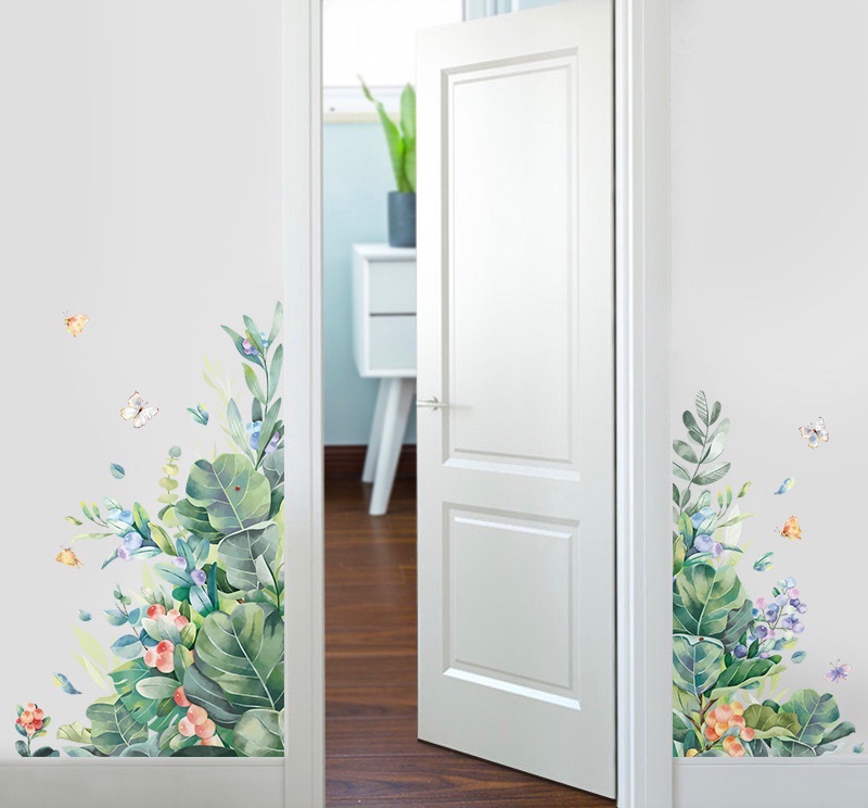 Decal tranh dán tường tán cây xanh dán cửa